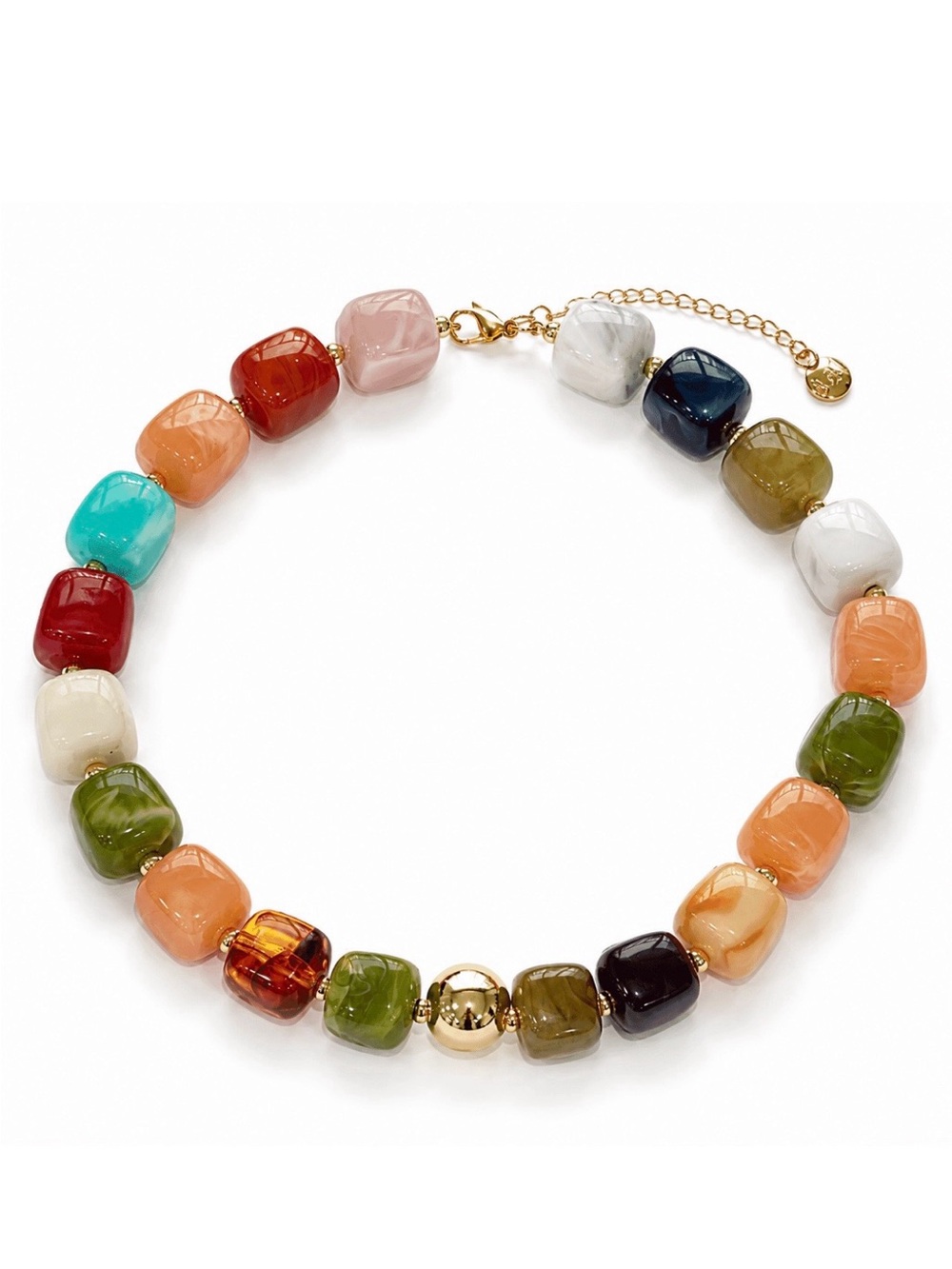 Gold-Accent Multicolor Gems Beaded Necklace
